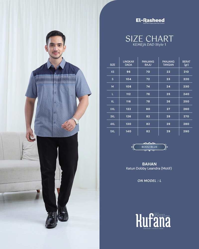 Product image Yasmeera Official - SARIMBIT 2026 KUFANA SERIES WARNA MIJOU BLUE XL KEMEJA AYAH