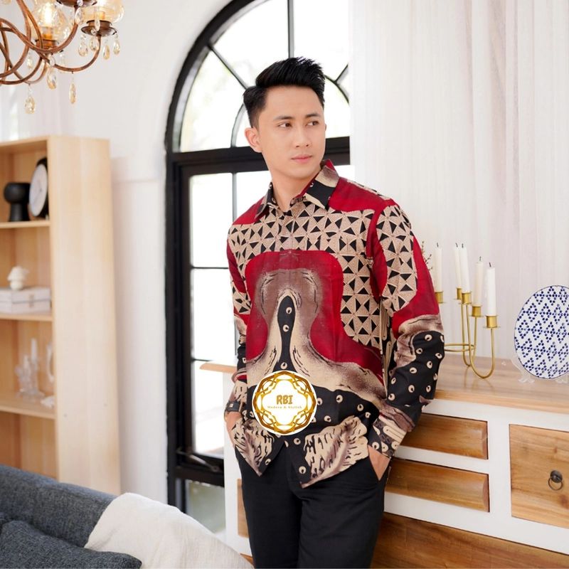 Product image Rambe Batik Indonesia - Set Couple Premium Gamis Maroon Kemeja Lengan Panjang Kantor Kondangan Pesta MAROON KEMEJA SAJA XXL