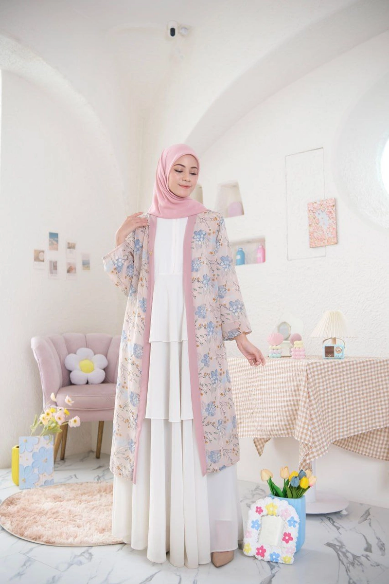 Product image Milyarda Hijab - [PO] Long Outter Motif Terlaris LD 112 cm Flower pink