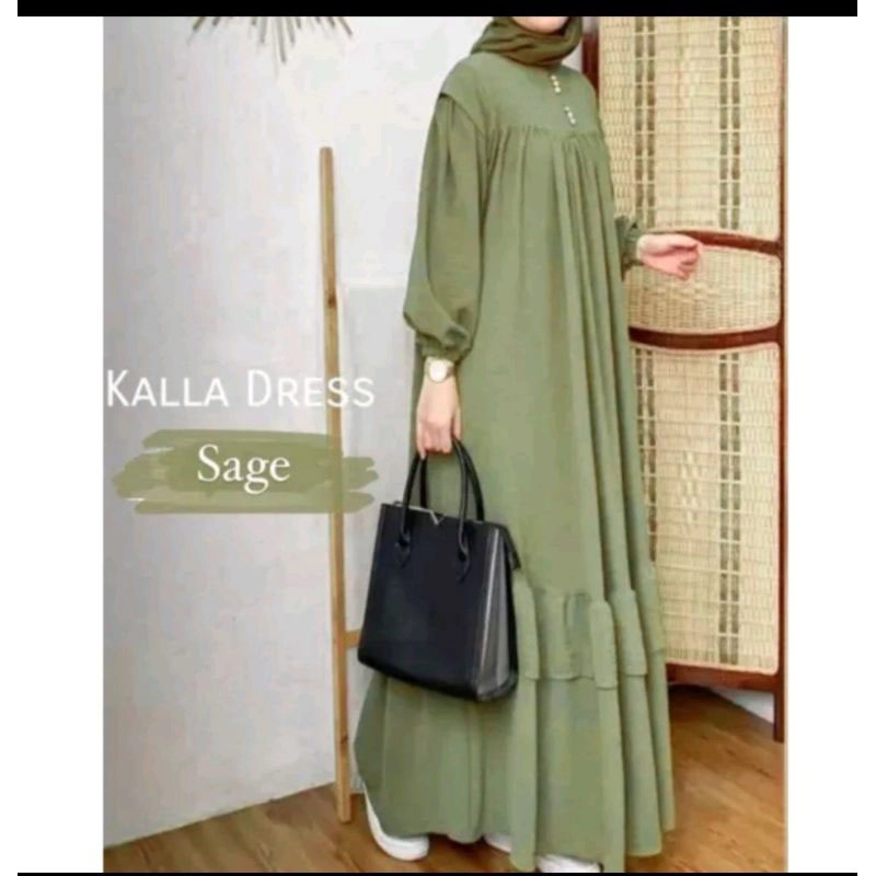 Product image MEQA DAILY - MEGA DAILY - Kalla Dress Gamis Maxy Wanita Bahan Hyget Super Hijau Sage