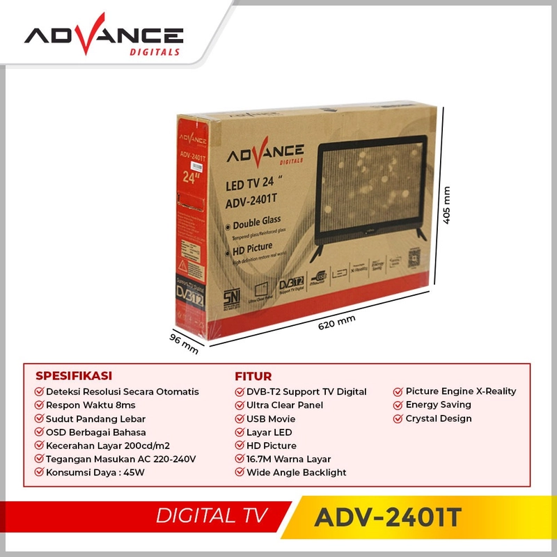 Product image Advance Digitals Indonesia - Advance Digital LED HD TV TVD ADV 2401 T / ADV-2401T / 2401T USB Movie 24 inch HDMI VGA 24 inch Default