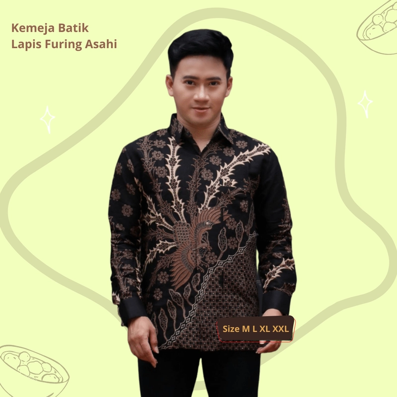 Product image Rambe Batik Indonesia - Batik Kemeja Berlapis Furing KBF08 Kemeja Batik Lengan Panjang Bahan Katun ORI Berlapis Furing Asahi Size M Motif A