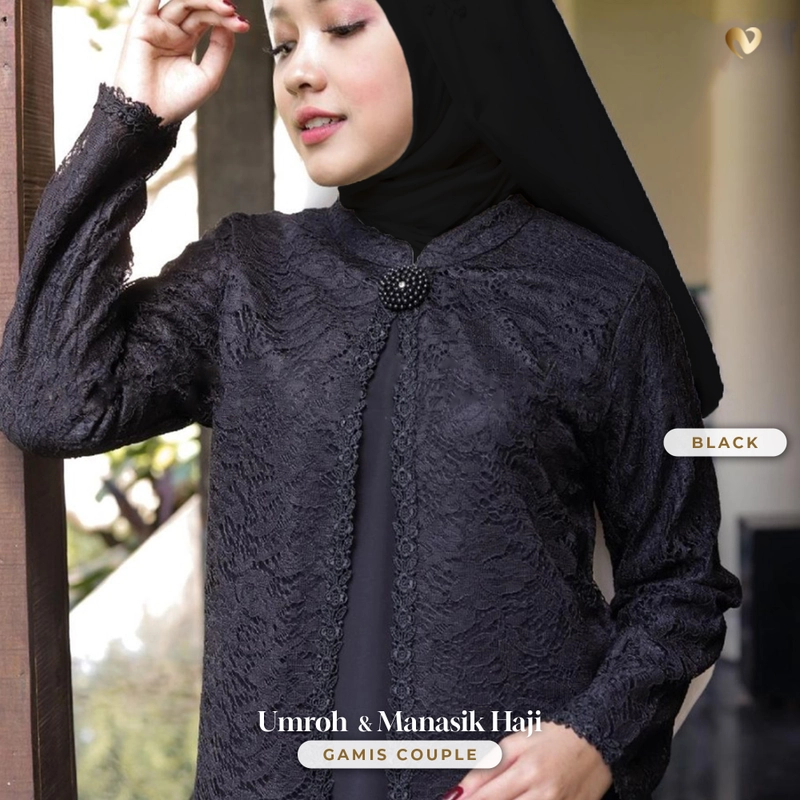 Product image Nomine - PO Gamis Full Brukat Putih dan Hitam Manasik Haji / Umroh (Dewasa) M Black