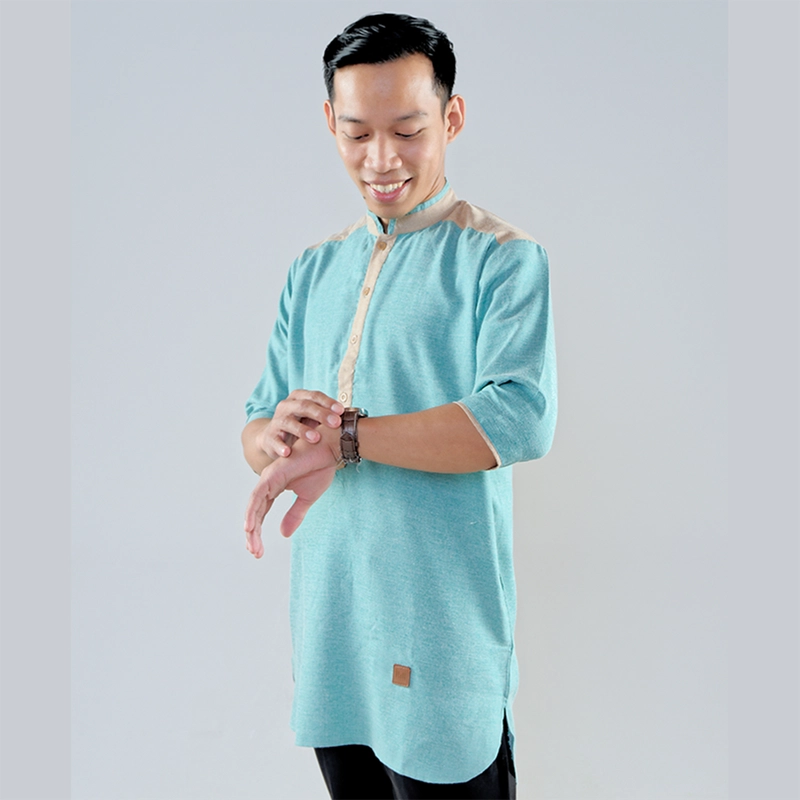Product image MOSCOU - Baju Kemeja Koko Kemko Kurta Qurta Pakistan Muslim Lebaran Pria Dewasa Lengan Pendek 3/4 Casual Formal Elegan Katun Madinah Premium Motif Kancing Sanghai Shanghai Cina Terbaru Original Keren Murah Hijau Wardah Turquoise Khaki M Turquoise Khaki