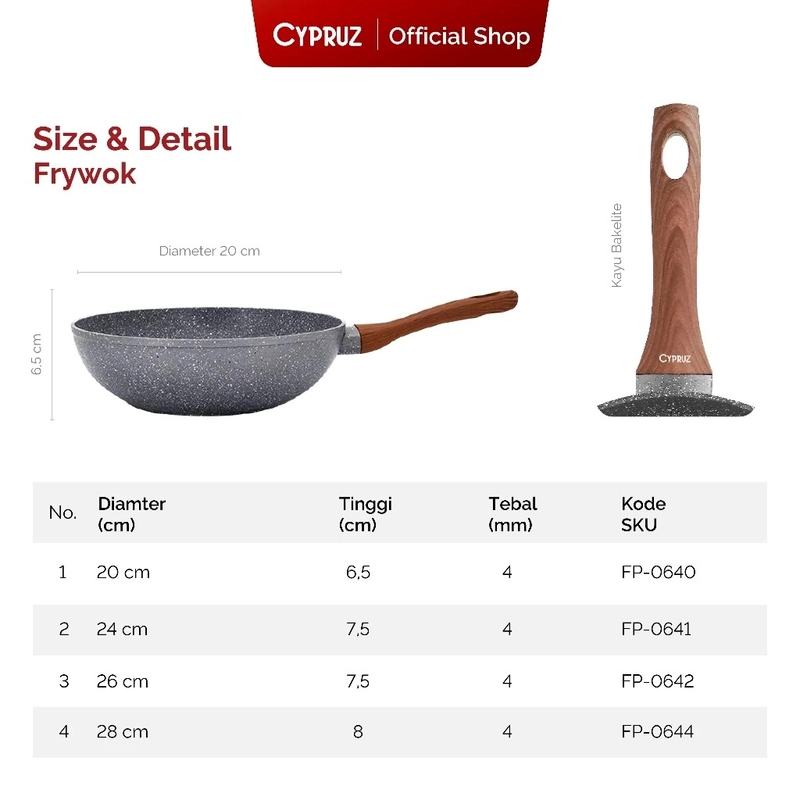 Product image Cypruz Official - Cypruz Grey Marble Series Fry Wok 20cm FP-0640 XL GREY