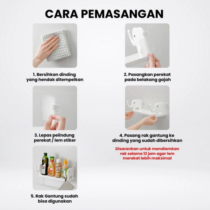 Product image KAHASIL - Rak Dinding Tempel Kamar Mandi Dapur Tanpa Paku Serbaguna Motif Gajah KMJ255 KMJ255 PUTIH