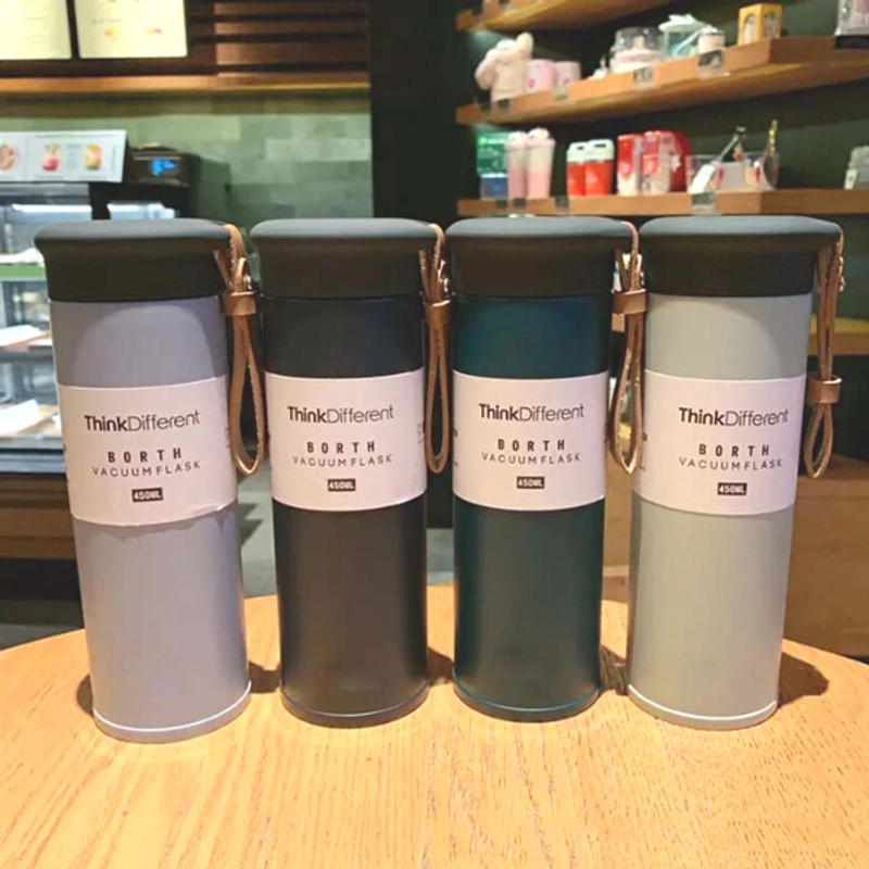 Product image Blooming Deal Termos Think Different Tali Kulit / Tumbler Kopi Premium Thermo Cup 450ml J2249 HIJAU TUA