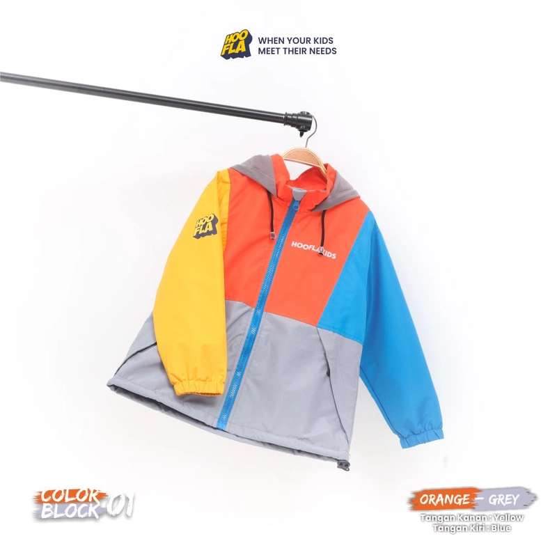Product image Hoofla - Jaket Anak Color Block Jacket M CBJ 01 Orange-Grey