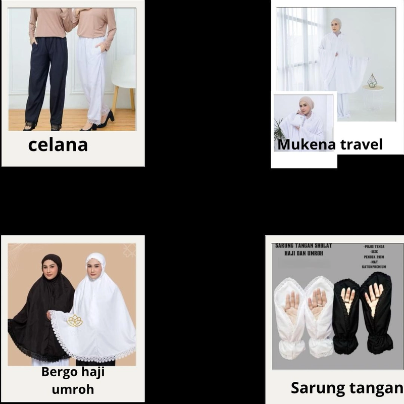 Product image qaydstoreid - isi 4 pcs paket haji umroh Mukena bergo sarung tangan celana haji paket haji putih