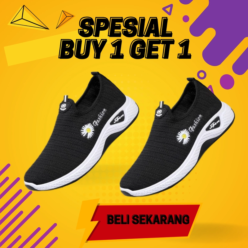 Product image Koekita - Buy 1 Get 1 Sepatu Slip On Wanita Fashion Bunga IMP-03 36 HITAM