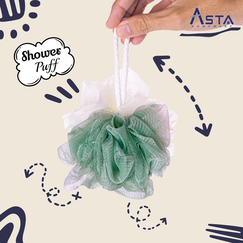 Product image Asta Spons Mandi Lembut Shower Puff Busa Banyak Premium Warna Hijau Abu