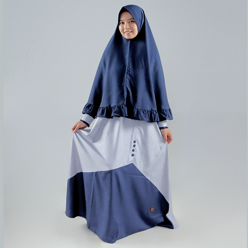 Product image MOSCOU - Baju Busana Dress Gamis Wanita Set Khimar Hijab Muslim Muslimah Syari Syar'I Remaja Ibu Busui Dewasa Simple Simpel Elegan Casual Lebaran Terbaru Kekinian Katun Madinah Premium Adem Lembut Biru Navy Dongker Motif M Biru