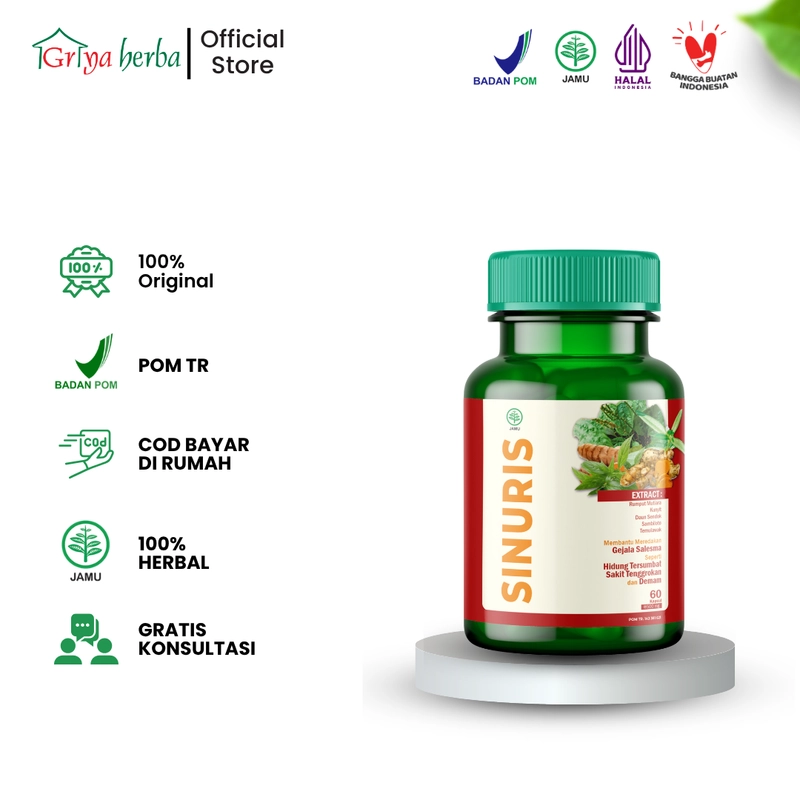 Product image Griya Herba - Sinuris Obat Herbal Membantu Mengobati Sinusitis Selesma 60 Kapsul BPOM 110 gram Original