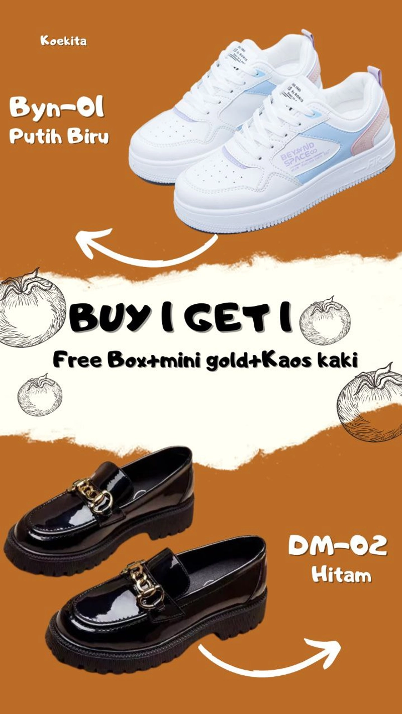 Product image Koekita - Buy 1 Get 1 Sepatu Kets Sneakers wanita Beyound Space & DM-001 Free Mini Gold 40 Putih Biru & Hitam