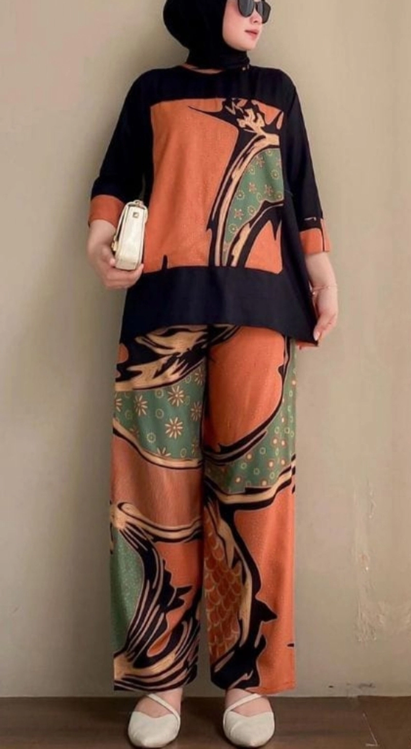 Product image Amha Collection - TRIKA SET PAJAMAS RAYON MOTIF PREMIUM LD 110 BRICK
