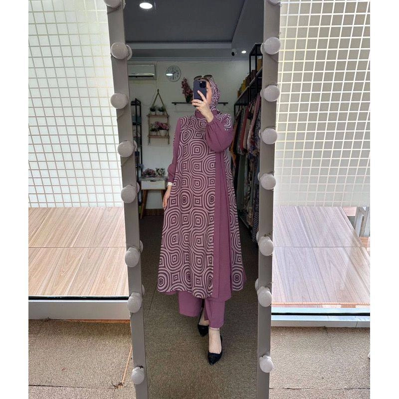 Product image Khisna collection - Setelan wanita 3in1 asmara hijab Allsize Ungu