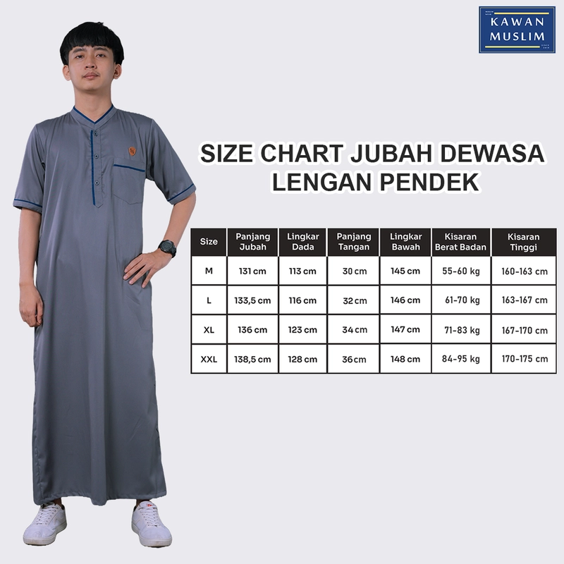 Product image Kawan Muslim - Jubah Gamis Pria Dewasa Lengan Pendek Bahan Toyobo Premium (KM14) M HITAM