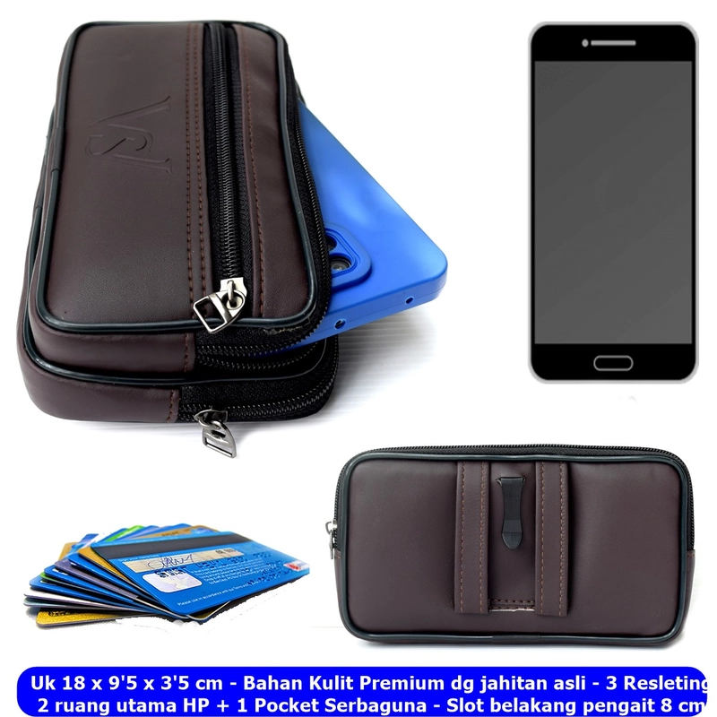 Product image Lanc Fashion - Dompet Pinggang 3Ruang Resleting Hp Pria Emboss ws Golden Jumbo Size Warna Coffee
