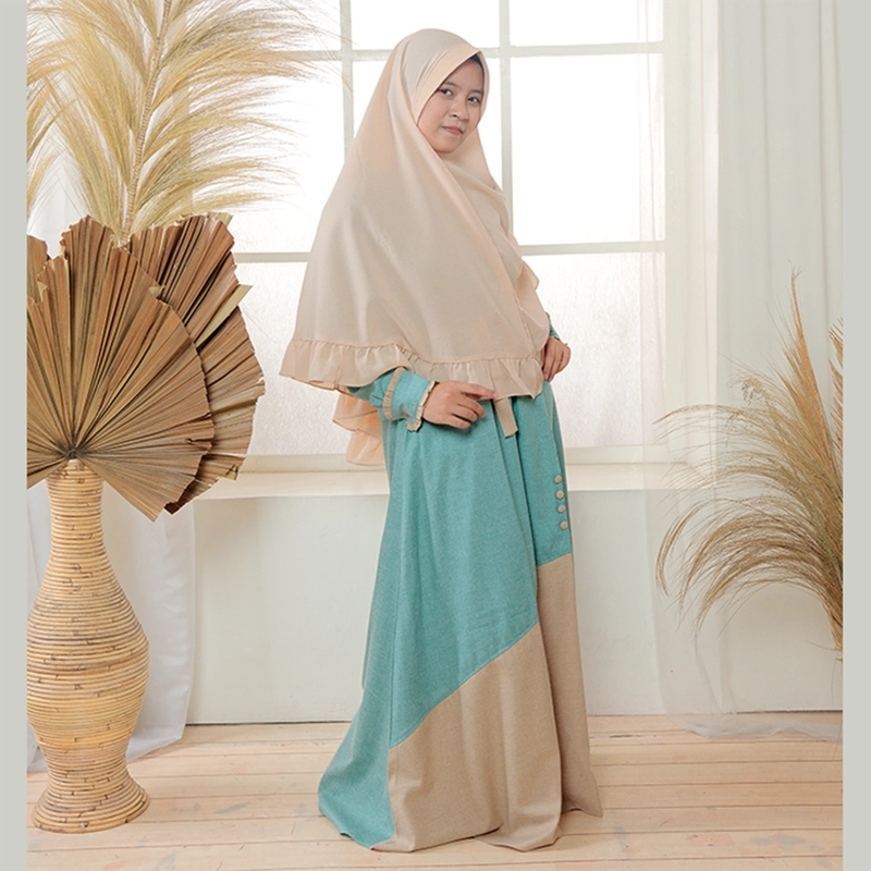 Product image Baju Busana Dres Dress Gamis Wanita Dewasa Simple Simpel Kondangan Lebaran Hijau Wardah Khaki M Turquoise Khaki