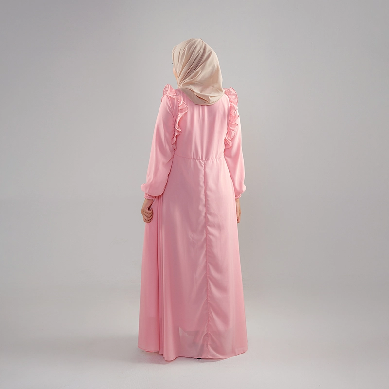 Product image MOSCOU - Baju Busana Dress Gamis Wanita Muslim Muslimah Syari Syar'I Remaja Ibu Busui Simple Simpel Elegan Casual Pesta Kondangan Lebaran Terbaru Kekinian Ceruty Ceruti Babydoll Premium Full Furing Hyget Adem Lembut Pink Peach Polos M Pink Peach