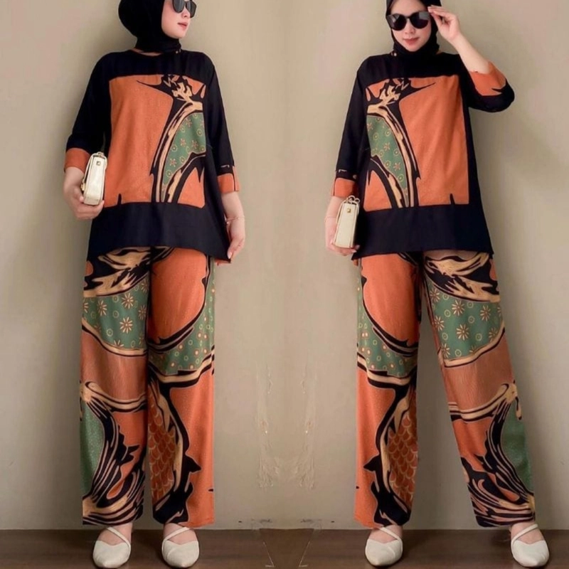 Product image Amha Collection - TRIKA SET PAJAMAS RAYON MOTIF PREMIUM LD 110 BRICK