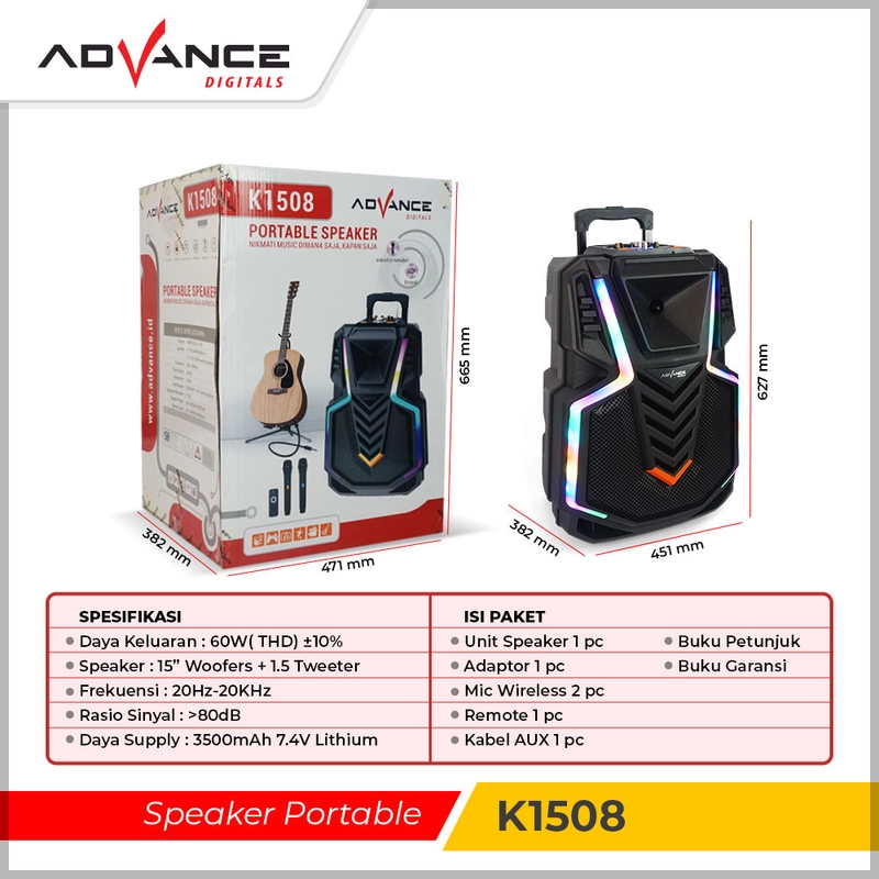 Product image Advance Digitals Indonesia - Speaker K-1508 Meeting Bluetooth Salon Ukuran 15 Inch + 2 Mic Wireless - Default