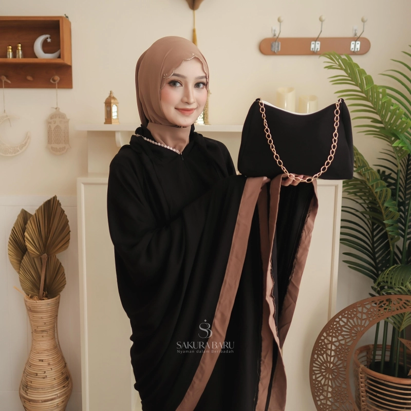 Product image Sakura Baru - Sakura Baru - Mukena Fadilla Rayon Premium 2in1 Resleting Mukena Travelling All Size Hitam