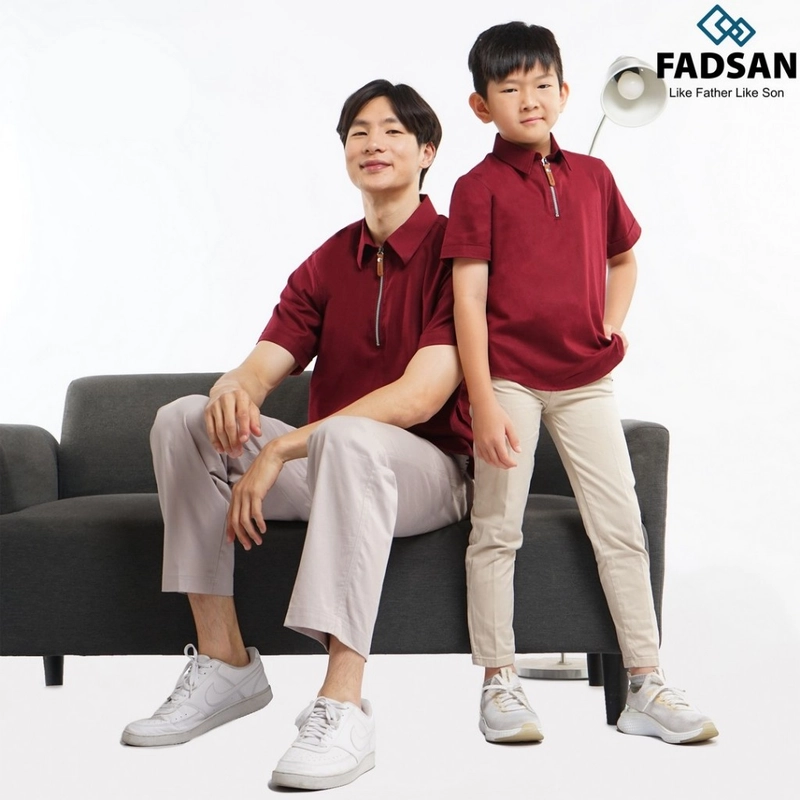Product image FADSAN - Baju Couple Ayah dan Anak Gaya Casual Polos Warna Maroon - Khan Series SIZE ANAK XS KHAN MAROON
