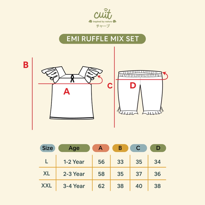 Product image CUIT Baby 1 - 4 Tahun Set Pendek Ruffle Kutung Emi XXL Green