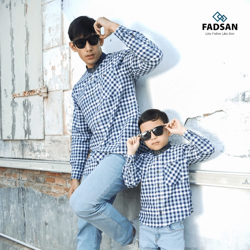 Product image FADSAN - Kemeja Retro Kotak-Kotak Navy Lengan Panjang Ayah dan Anak - Retro Series SIZE ANAK XS RETRO NAVY