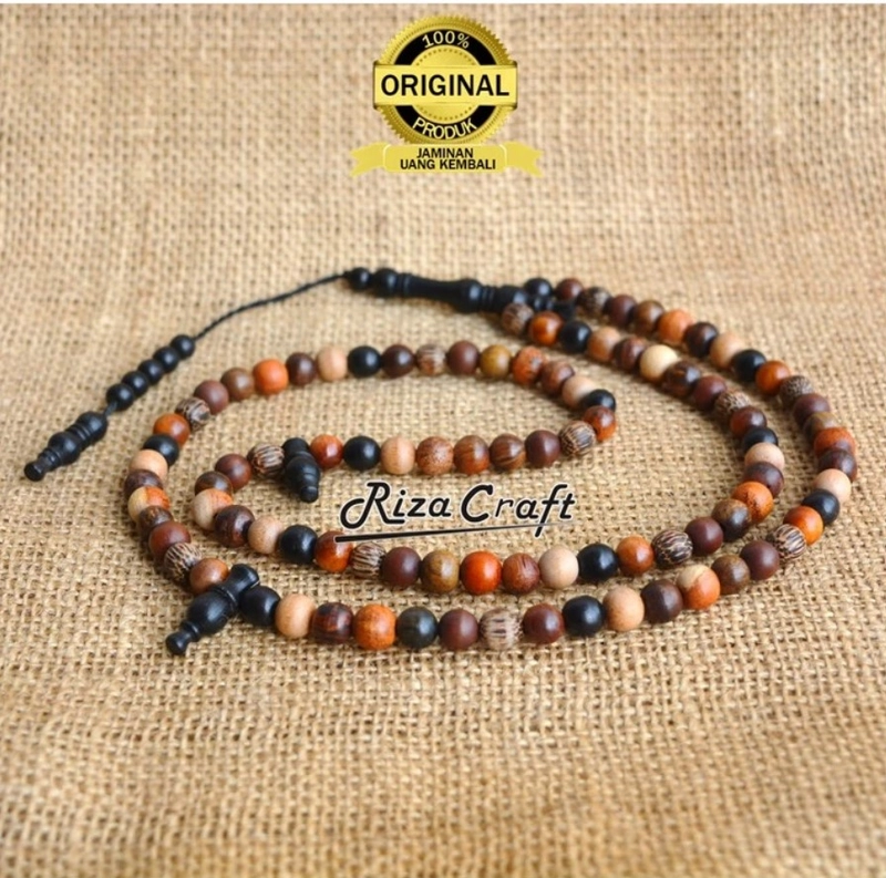 Product image Riza Craft - Tasbih 99 Butir mix Kayu Galih Kelor Hitam - Kelor Coklat - Secang - Kalimasada - Stigi - Galih Asem M Kombinasi