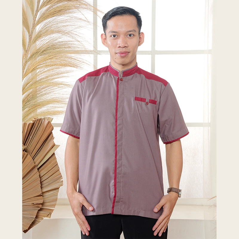 Product image MOSCOU - Baju Kemeja Koko Kemko Muslim Lebaran Pria Dewasa Lengan Pendek Casual Formal Elegan Katun Toyobo Premium Motif Kancing Sanghai Shanghai Cina Terbaru Original Keren Murah Deep Mauve Merah Maroon M Mauve Maroon