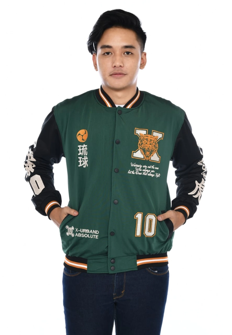 Product image Jaket Varsity Bordir Unisex A227 S HIjau Hitam