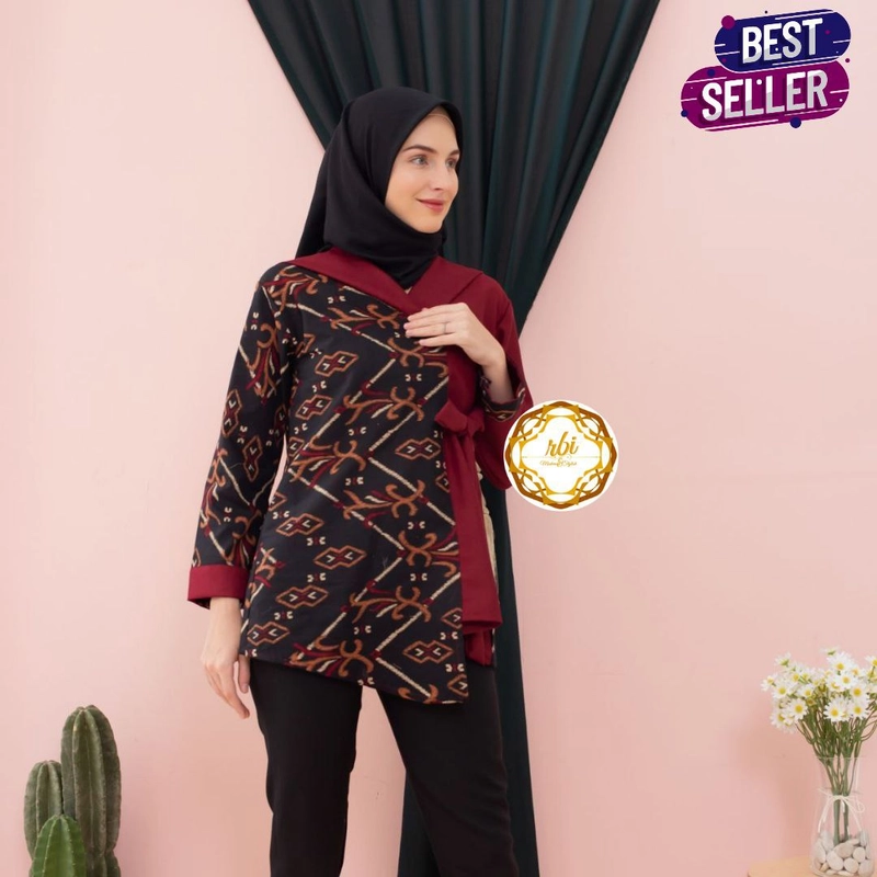Product image Batik Zeena Blouse Atasan Muslim Wanita Best Seller ORIGINAL M Merah