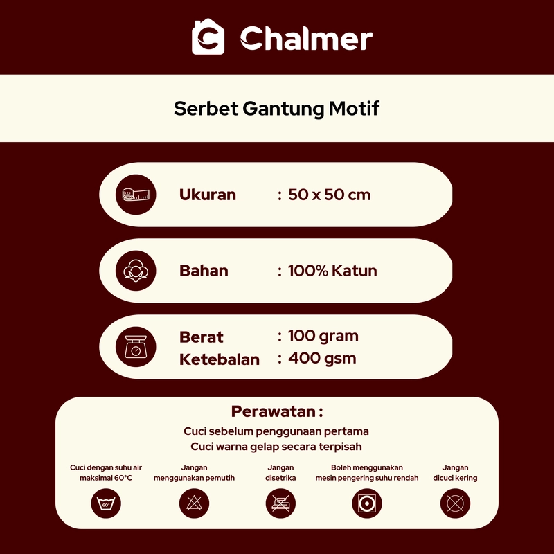 Product image Chalmer - Lap Tangan Handuk Chalmer 50 x 50 cm Serbet Handuk Cuci Tangan Lap Gantung 50x50 Cook - Pink