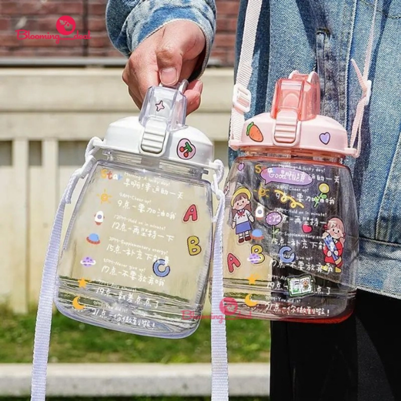 Product image Blooming Deal - Botol Minum Anak Big Belly Children's Cup Bottle dengan Handle dan DIY Sticker 1300ml (H487-2) 1 Pcs Putih