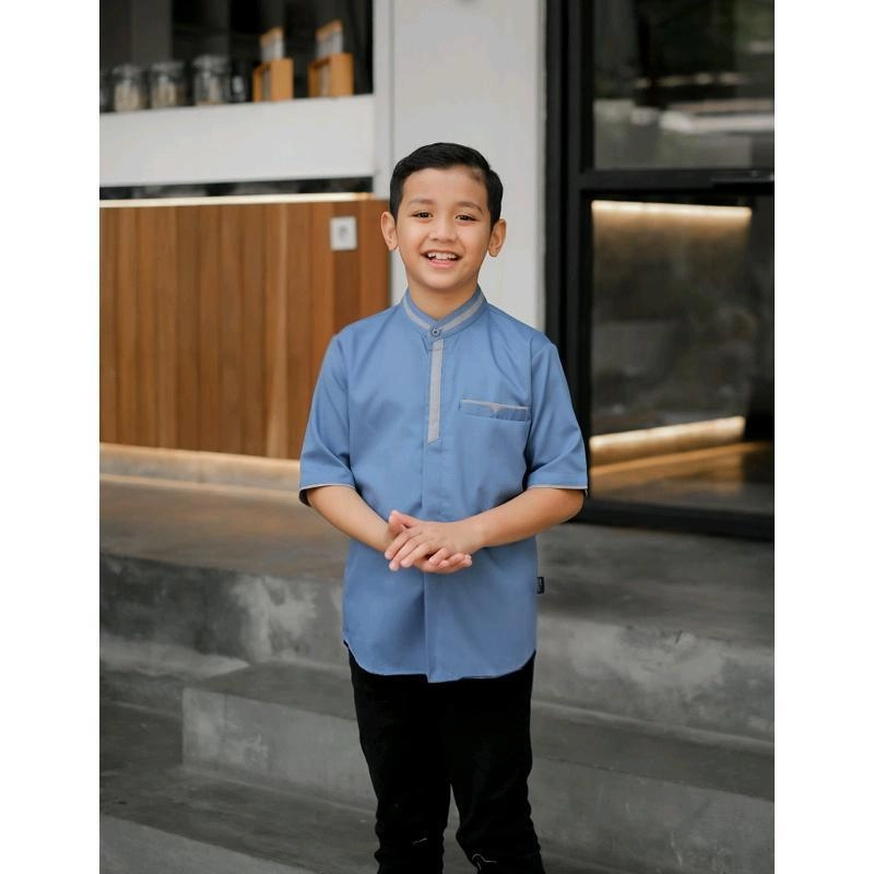 Product image Kois Batik - Baju koko coupel muslim ayah dan anak kekinian simpel modern casual motif bima M bima anak denim