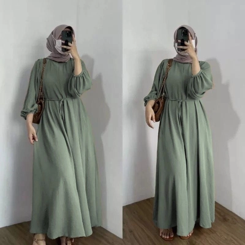 Product image MEQA DAILY - MEGA DAILY - Gamis Danara Dress Wanita Polos Bahan Hyget Super Hijau Sage
