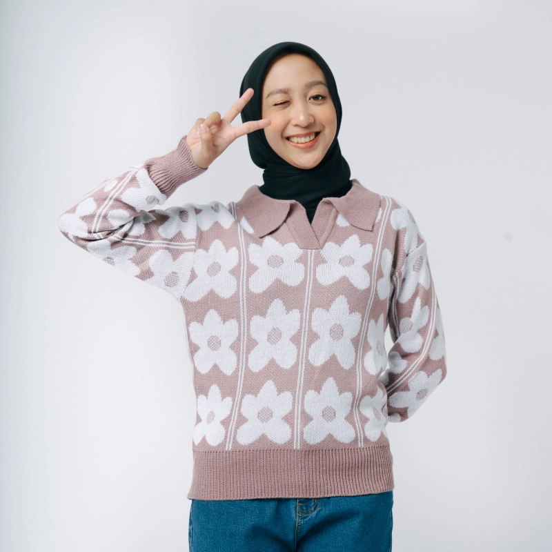 Product image MKY Clothing - BLUS RAJUT KERAH MOTIF BUNGA One Size Ungu