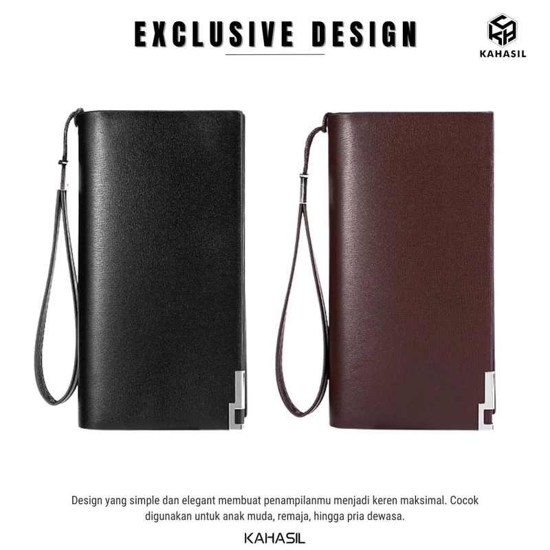 Product image KAHASIL - Dompet Lipat Pria Wanita Panjang Bahan Kulit PU Leather KHDP01 all variant COKELAT