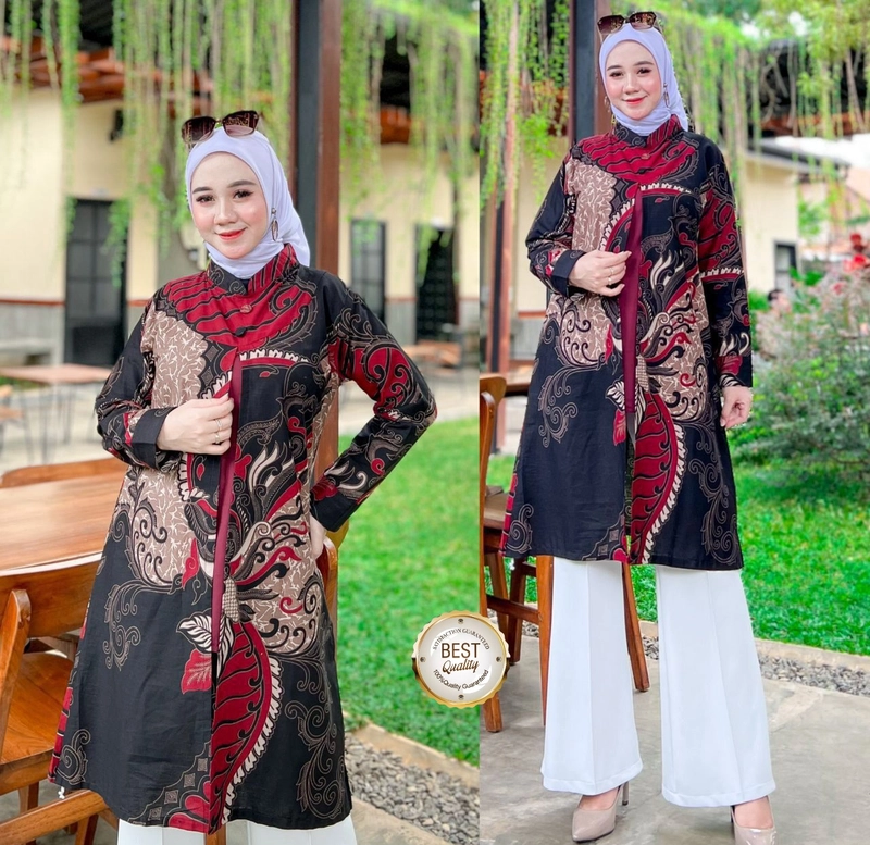 Product image Ks muslim fashion - BAJU ATASAN BATIK TUNIK TERBARU BAJU KERJA BAGUS M Hitammerah
