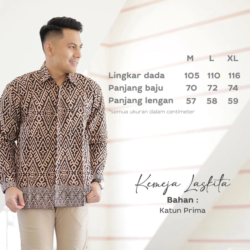 Product image COLLECTION SARJANA -Couple Laskita Kemeja Batik Pinggang Karet Allsize - Kemeja Pria Lengan Panjang Kemeja M Abu