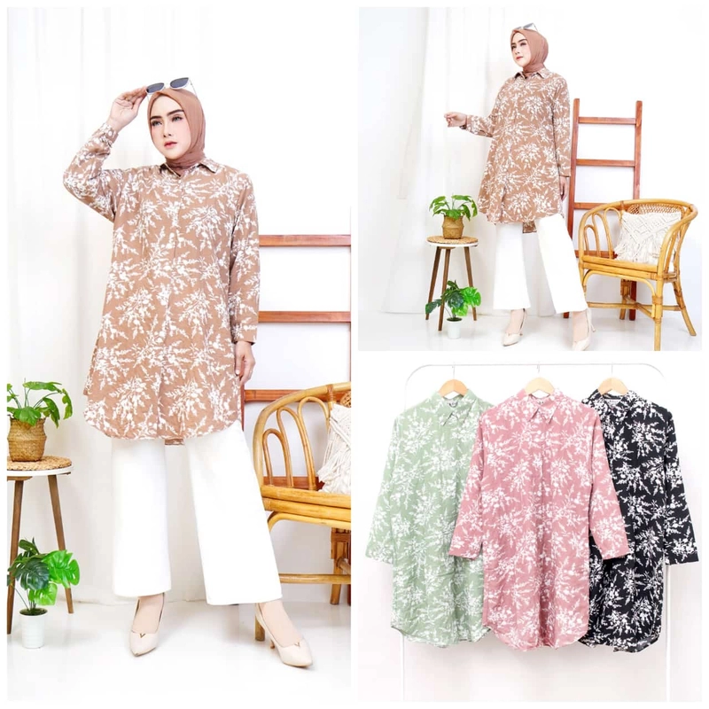 Product image Giat Makmur [TA] - Tunik Floral Kemeja Cantik Standar Cokelat