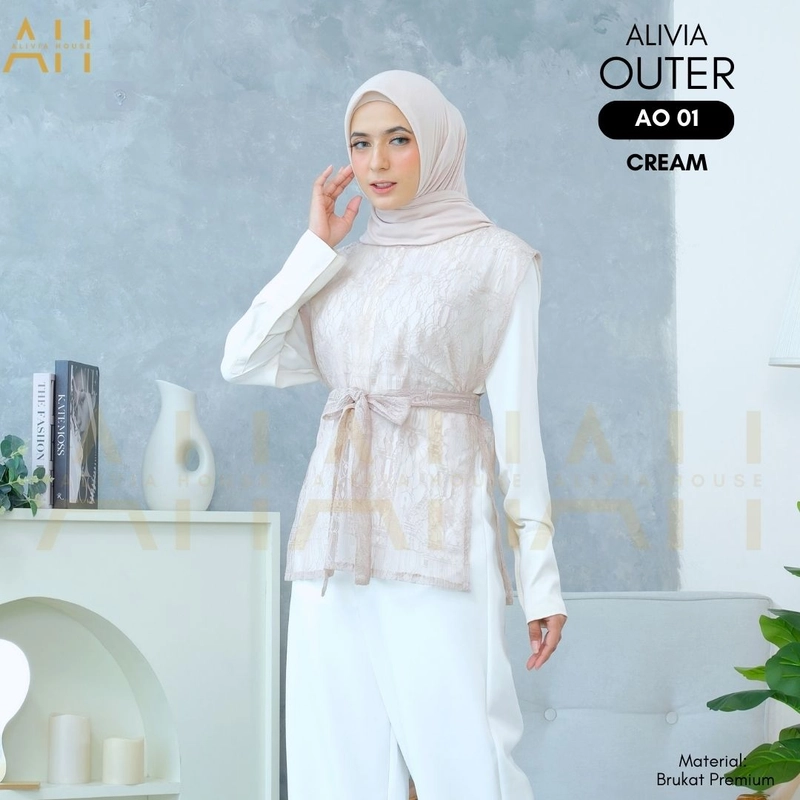 Product image Alivia House - Alivia AO 01 Outer Brukat Kondangan Kebaya Panjang kondangan kebaya pendek kondangan Alivia All Size Cream