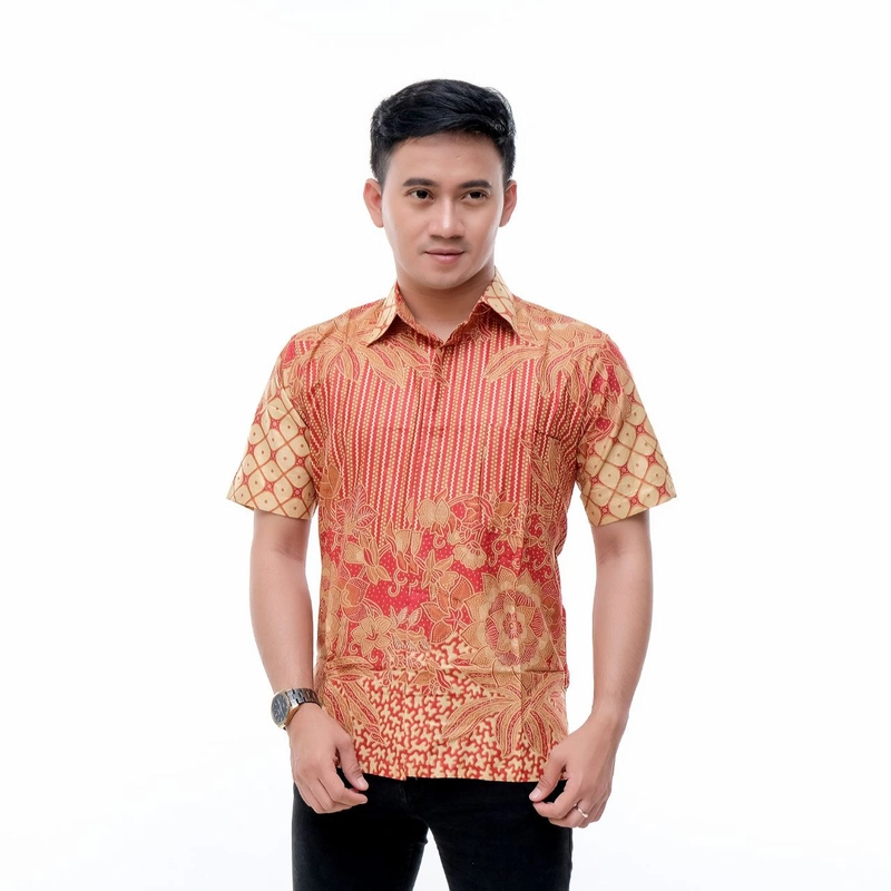 Product image Batik Berjaya - Kemeja lengan pendek atau hem batik ismawa M Orange