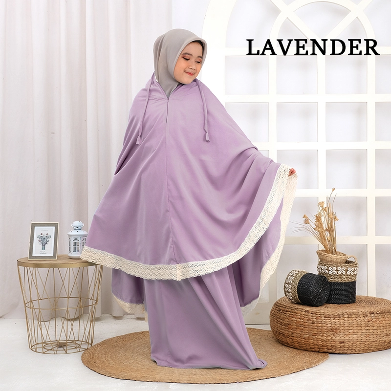 Product image Vivio Kids - Mukena Anak 2in1 Resleting Dagu 4 sampai 13 Tahun M Lavender