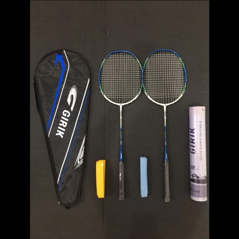 Product image Girik - Girik - Badminton Racket Set GIRIK Power - 2 Racket + 2 Grip Tape+ 1 Tube shutcock - POWER8i 95 gr Biru Putih Hijau