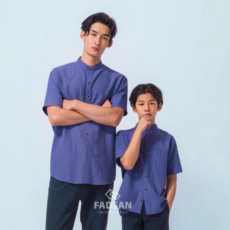 Product image FADSAN - Kemeja Polos Semi Formal Ayah dan Anak Lengan Pendek Warna Steel Blue - Tufy Series SIZE BAYI NO.1 TUFY STEEL BLUE