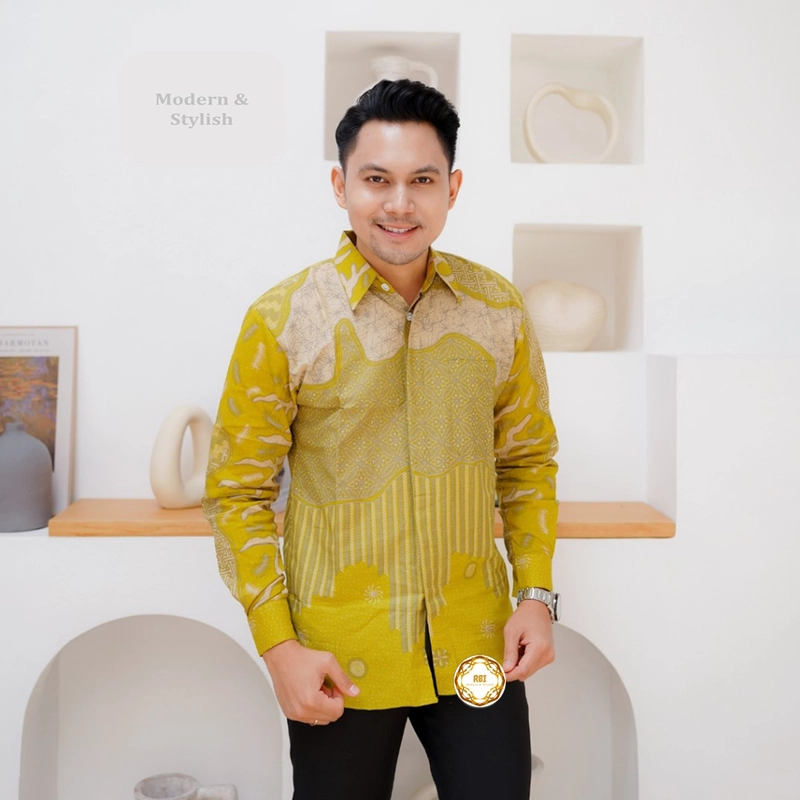 Product image Rambe Batik Indonesia - Tunik Batik Luna Couple Lime Green Kemeja Panjang Kantor Kondangan LIME GREEN KEMEJA SAJA M
