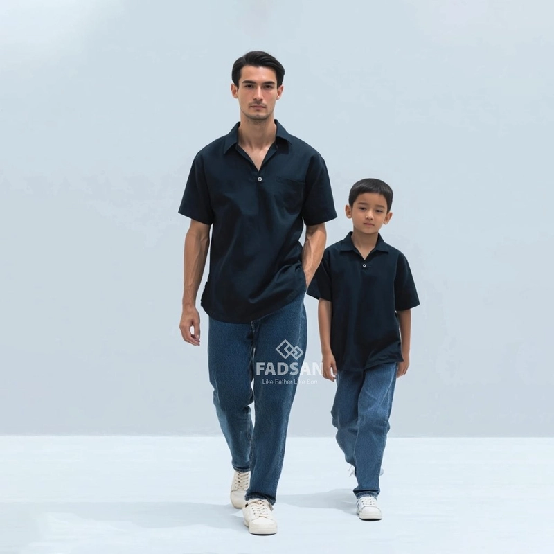Product image FADSAN - Kemeja Polos Formal Casual Lengan Pendek Ayah Anak Warna Bold Black - Palta Series SIZE ANAK XS BOLD BLACK